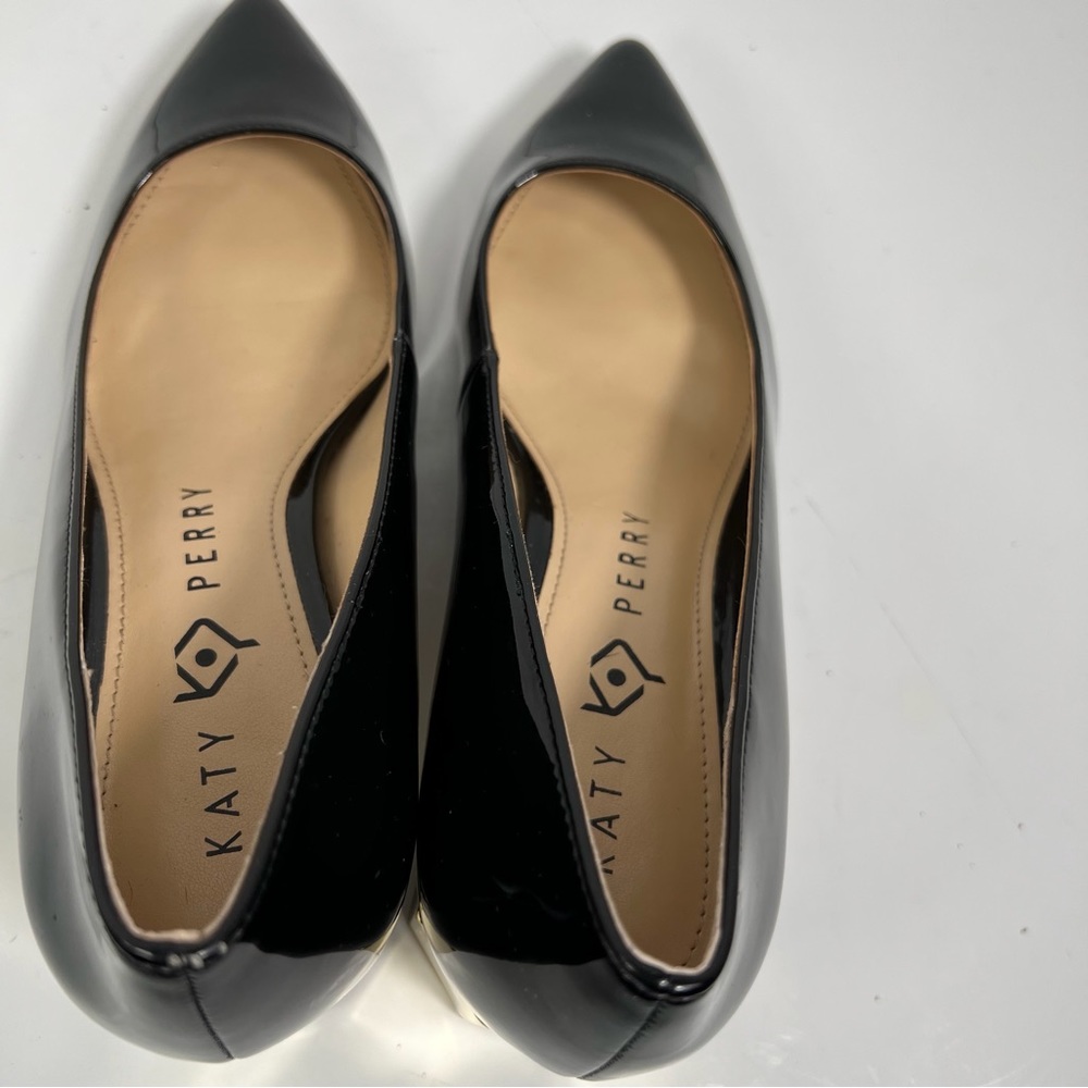 KATY PERRY The Lorenna Black Patent Gold Block Heel Pumps Size 6.5 - Picture 11 of 13